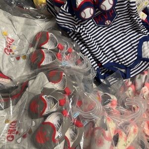 MVP Baseball Striped Baby Onesie - Blue and White